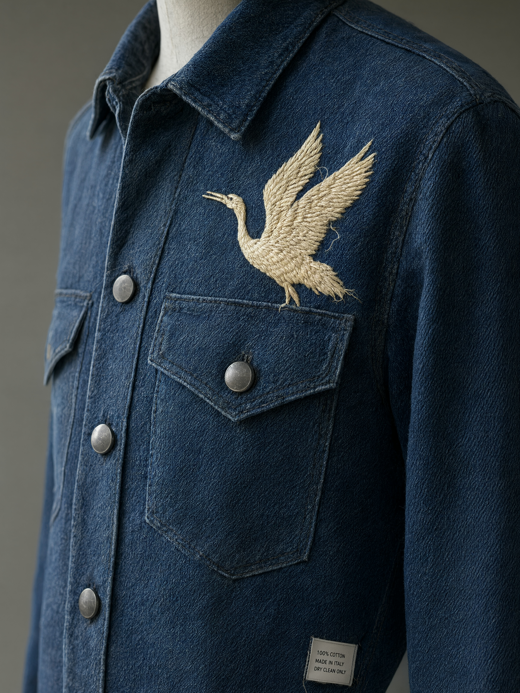 Indigo Denim & Golden Crane Macro Texture