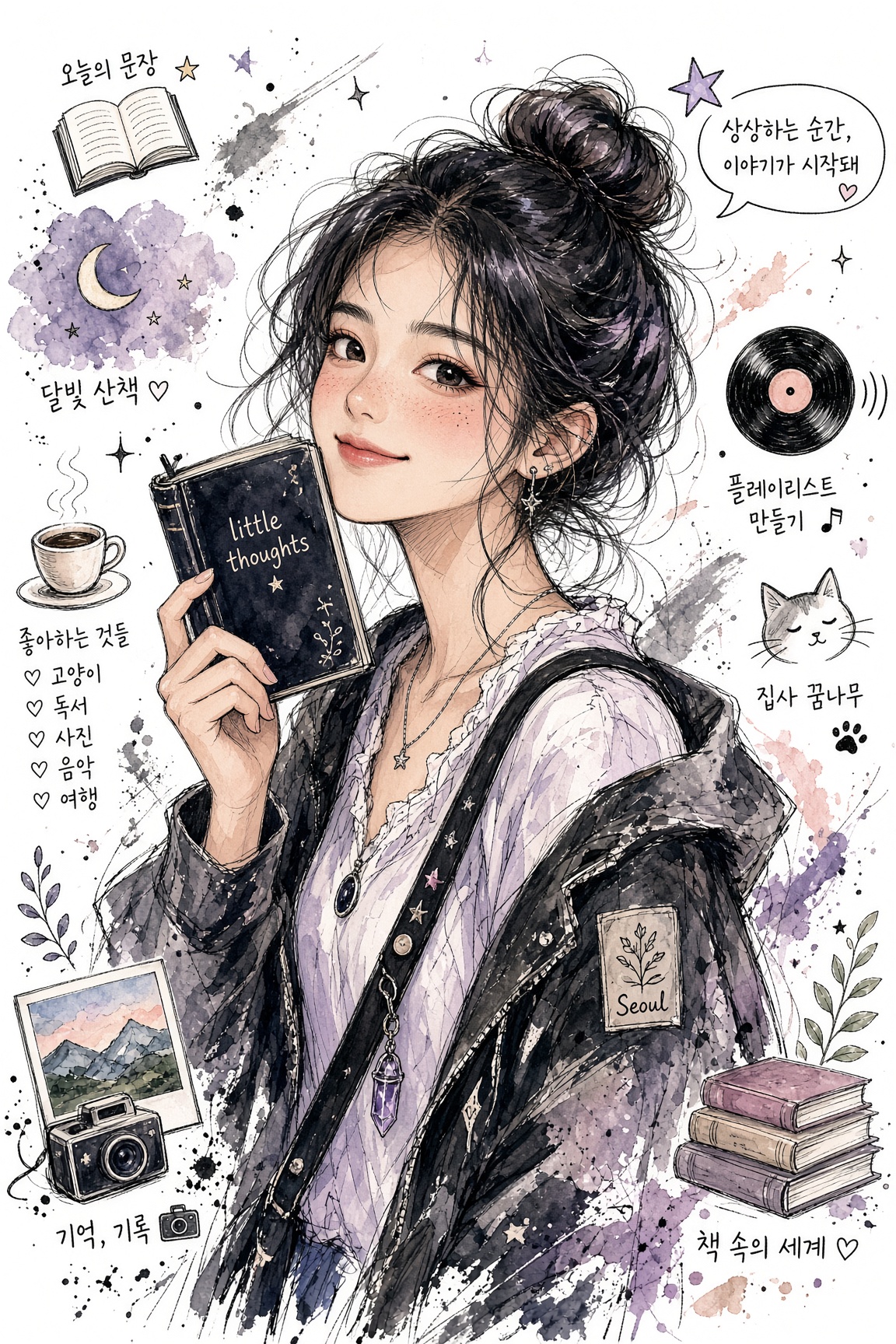 Doodle‑Style Korean Half‑Body Illustration